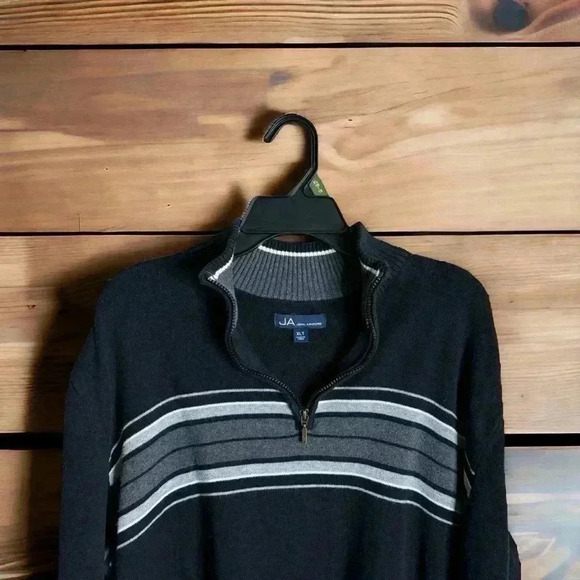 JA John Ashford Men's XL Black With Gray Stripes 1/4 Zip Casual/Work Sweater - Picture 2 of 4